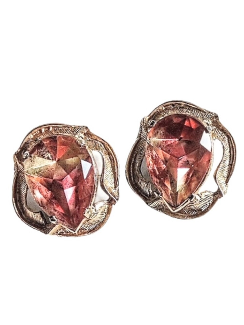 🍑 Vintage Elizabeth Morrey Huge Tear Drop Ombre Rhinestone Headlight Earrings